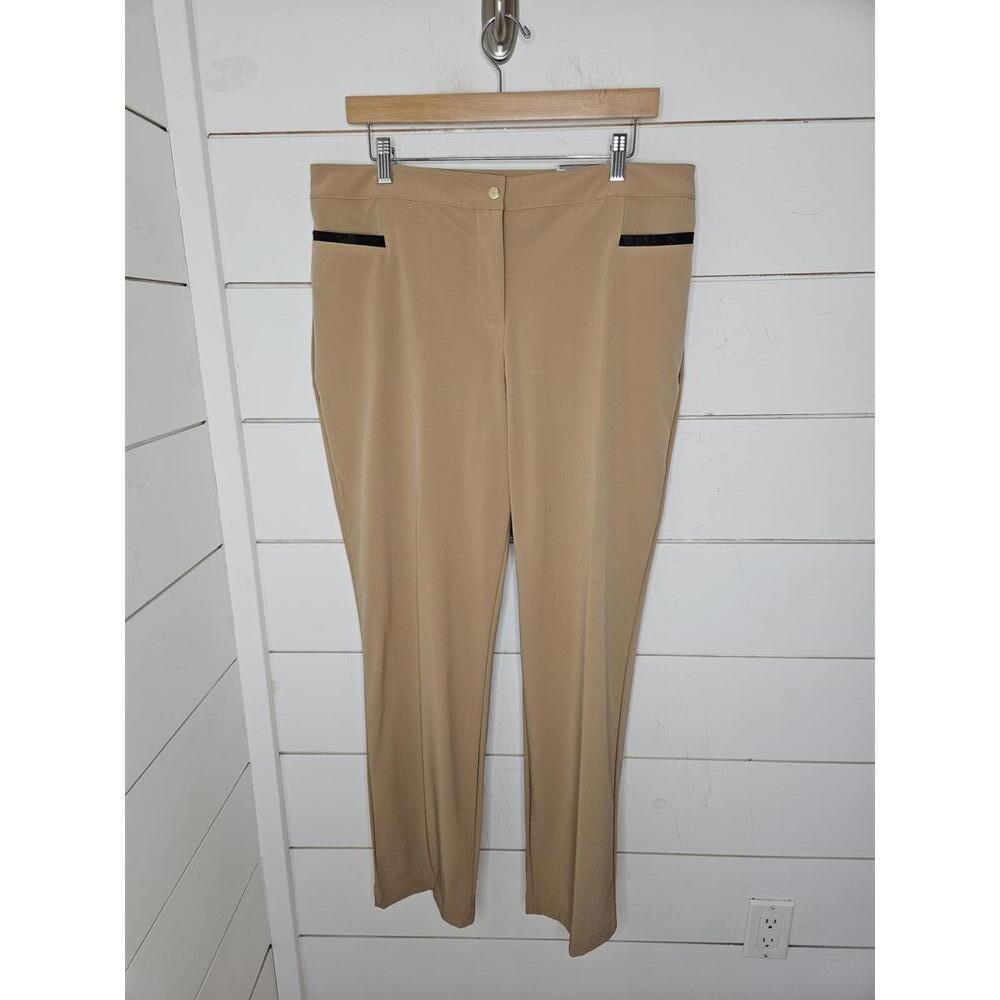 NWT Zenergy by Chico's Large tan pant with black leather detail